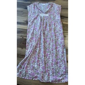 Destination 365 Floral Cotton Dress L Pink Boho Cottagecore Side Slit Lace Trim